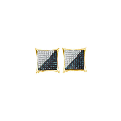 10kt Yellow Gold Womens Round Blue Colored Diamond Square Kite Cluster Earrings 1/10 Cttw 55095 - shirin-diamonds