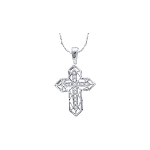 10kt White Gold Womens Round Diamond Cross Frame Faith Pendant 1/8 Cttw 55113 - shirin-diamonds