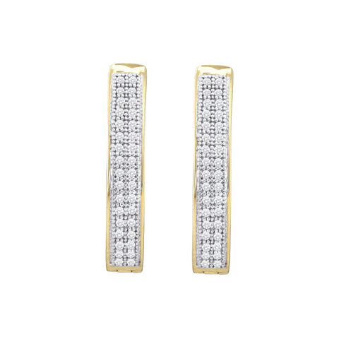 10kt Yellow Gold Womens Round Diamond Double Row Hoop Earrings 1/5 Cttw 55329 - shirin-diamonds