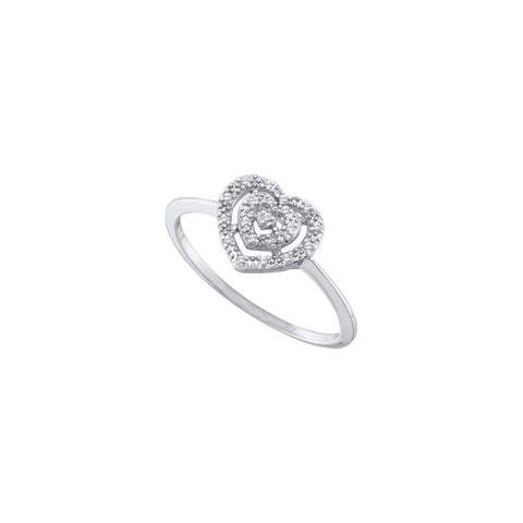 10kt White Gold Womens Round Diamond Slender Heart Cluster Ring 1/20 Cttw 55360 - shirin-diamonds