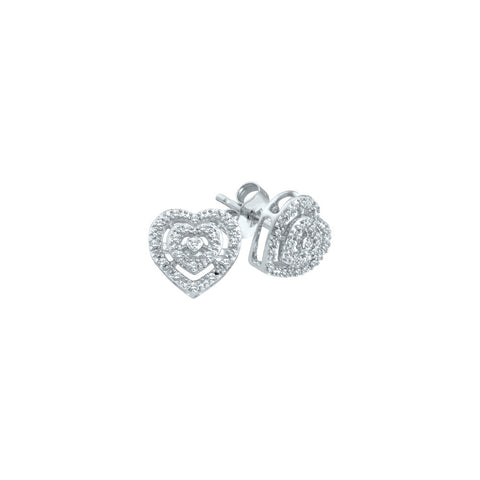 10kt White Gold Womens Round Diamond Heart Cluster Screwback Earrings 1/12 Cttw 55365 - shirin-diamonds