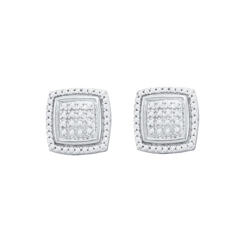 10kt White Gold Womens Round Diamond Square Frame Cluster Earrings 1/4 Cttw 55413 - shirin-diamonds