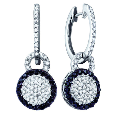 10kt White Gold Womens Round Black Colored Diamond Framed Cluster Dangle Earrings 1/2 Cttw 55455 - shirin-diamonds