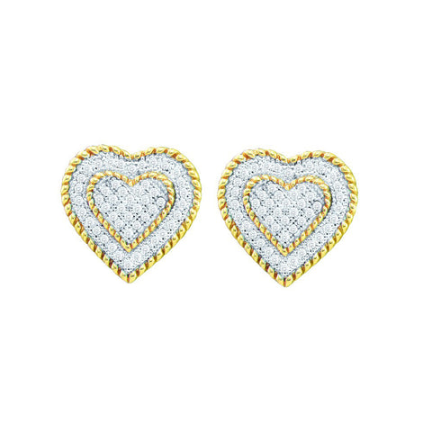 10kt Yellow Gold Womens Round Diamond Roped Heart Cluster Screwback Earrings 1/3 Cttw 55510 - shirin-diamonds