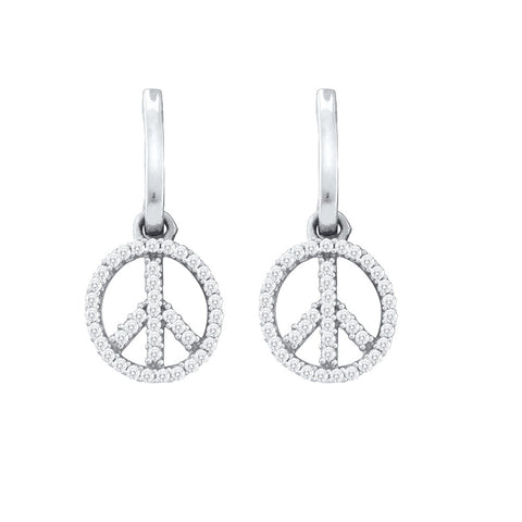 10k White Gold Womens Diamond Peace-sign Dangle Earrings 1/4 Cttw 55534 - shirin-diamonds