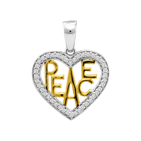 10kt White Gold Womens Round Diamond Heart Peace Pendant 1/6 Cttw 55602 - shirin-diamonds
