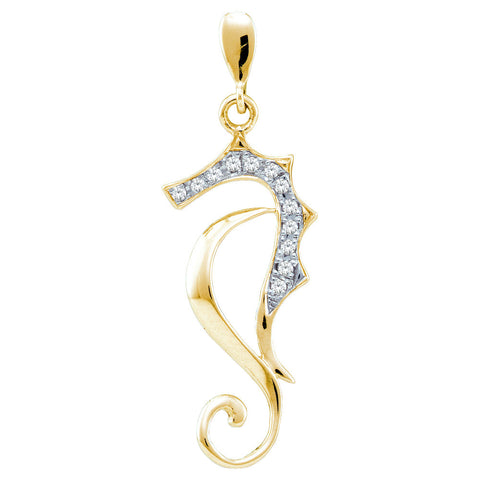 10kt Yellow Gold Womens Round Diamond Sea Horse Nautical Animal Pendant 1/20 Cttw 55615 - shirin-diamonds