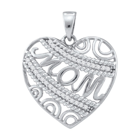 10kt White Gold Womens Round Diamond Mom Mother Filigree Heart Pendant 1/10 Cttw 55665 - shirin-diamonds