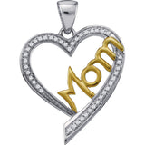 10kt Two-tone Gold Womens Round Diamond Heart Love Mom Mother Pendant 1/8 Cttw 55736 - shirin-diamonds