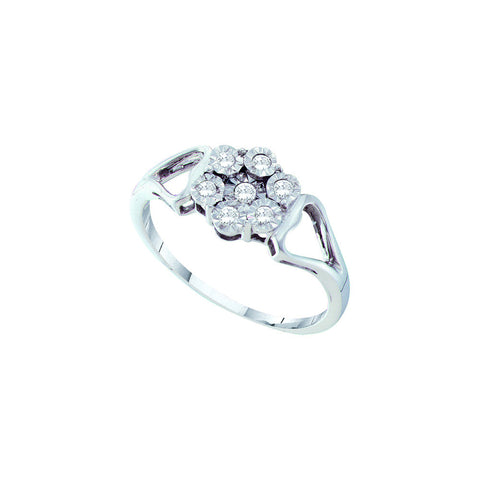 Sterling Silver Womens Round Illusion-set Diamond Flower Cluster Ring 1/8 Cttw 55771 - shirin-diamonds