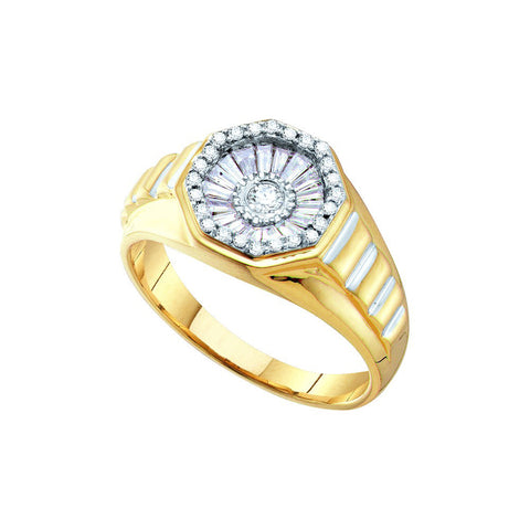 14kt Yellow Gold Mens Round Diamond Two-tone Concave Cluster Ribbed Ring 1/2 Cttw 55811 - shirin-diamonds