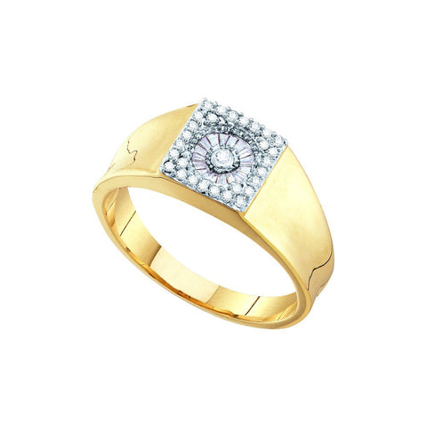 14kt Yellow Gold Mens Round Diamond Concave Square Cluster Ring 1/4 Cttw 55812 - shirin-diamonds