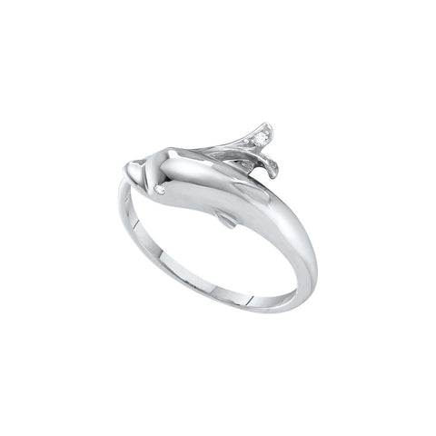 10kt White Gold Womens Round Diamond Dolphin Fish Animal Wrap Ring .03 Cttw 55842 - shirin-diamonds