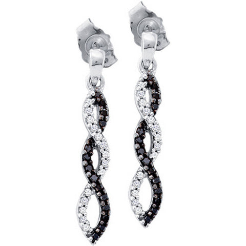 10kt White Gold Womens Round Black Colored Diamond Infinity Dangle Screwback Earrings 1/6 Cttw 55894 - shirin-diamonds