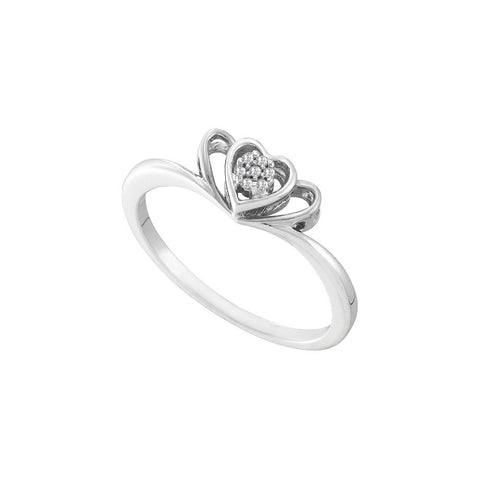 10kt White Gold Womens Round Diamond Heart Love Ring .02 Cttw 55942 - shirin-diamonds