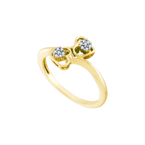 10kt Yellow Gold Womens Round Diamond Slender Double Heart Bypass Ring 1/20 Cttw 55953 - shirin-diamonds