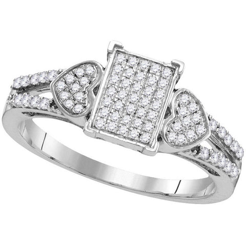 10kt White Gold Womens Round Diamond Double Heart Square Cluster Ring 1/4 Cttw 55962 - shirin-diamonds