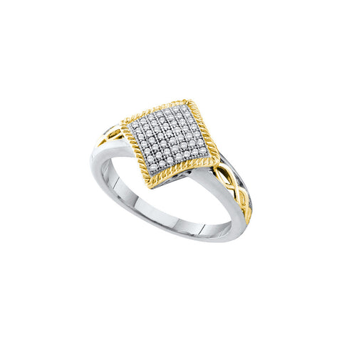 10kt White Gold Womens Round Diamond Diagonal Square Milgrain Frame Cluster Ring 1/6 Cttw 55972 - shirin-diamonds