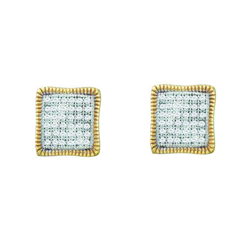 10kt Yellow Gold Womens Round Pave-set Diamond Square Cluster Milgrain Earrings 1/4 Cttw 55973 - shirin-diamonds