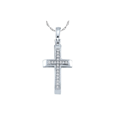 Sterling Silver Womens Round Diamond Simple Roman Cross Faith Pendant 1/20 Cttw 56149 - shirin-diamonds