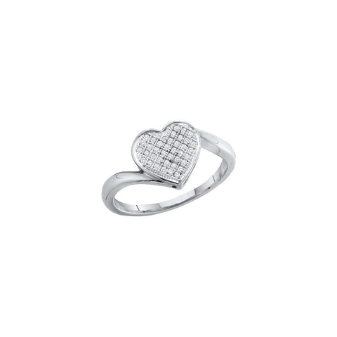 Sterling Silver Womens Round Pave-set Diamond Heart Cluster Ring 1/20 Cttw 56230 - shirin-diamonds