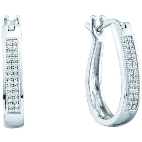 Sterling Silver Womens Round Diamond Oblong Double Row Hoop Earrings 1/6 Cttw 56361 - shirin-diamonds