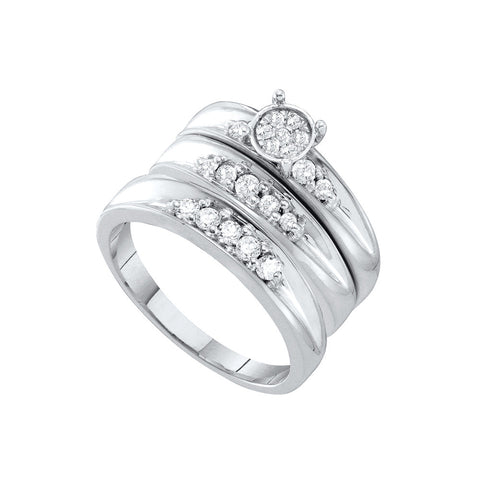 10kt White Gold His & Hers Round Diamond Cluster Matching Bridal Wedding Ring Band Set 3/8 Cttw 56489 - shirin-diamonds