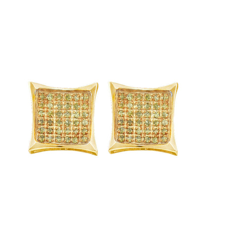 10kt Yellow Gold Womens Round Yellow Colored Diamond Cluster Square Kite Earrings 1/20 Cttw 56596 - shirin-diamonds