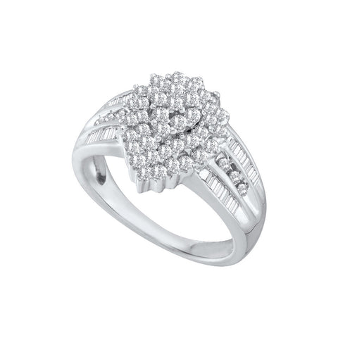10kt White Gold Womens Round Diamond Oval Cluster Baguette Accent Ring 1.00 Cttw 56775 - shirin-diamonds