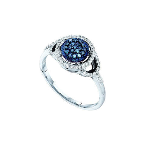 10kt White Gold Womens Round Blue Colored Diamond Framed Cluster Ring 1/4 Cttw 56905 - shirin-diamonds