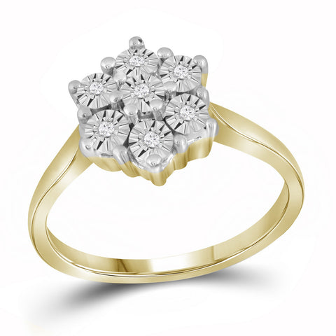 Yellow-tone Sterling Silver Womens Round Diamond Illusion-set Flower Cluster Ring 1/10 Cttw 56940 - shirin-diamonds