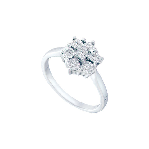 Sterling Silver Womens Round Diamond Illusion-set Flower Cluster Ring 1/10 Cttw 56941 - shirin-diamonds