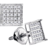 Sterling Silver Womens Round Diamond Square Cluster Stud Earrings 1/6 Cttw 57292 - shirin-diamonds
