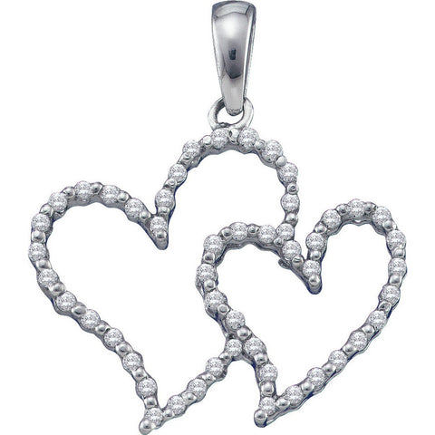 10kt White Gold Womens Round Diamond Double Heart Outline Pendant 1/6 Cttw 57428 - shirin-diamonds