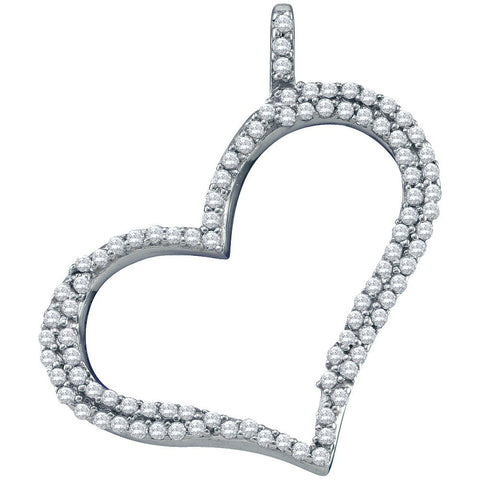 10kt White Gold Womens Round Diamond Outline Heart Pendant 1/3 Cttw 57430 - shirin-diamonds