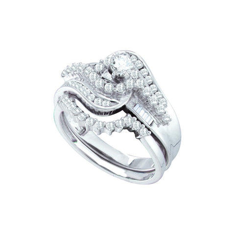 10kt White Gold Womens Diamond Round Bridal Wedding Engagement Ring Band Set 1.00 Cttw 57480 - shirin-diamonds
