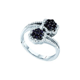 14kt White Gold Womens Round Black Colored Diamond Flower Cluster Bypass Ring 1/2 Cttw 57498 - shirin-diamonds