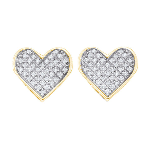 Yellow-tone Sterling Silver Womens Round Diamond Heart Cluster Earrings 1/4 Cttw 57548 - shirin-diamonds