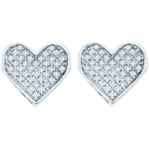 Sterling Silver Womens Round Diamond Heart Love Cluster Earrings 1/4 Cttw 57549 - shirin-diamonds