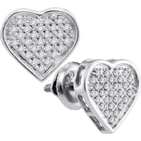 Sterling Silver Womens Round Diamond Heart Love Cluster Earrings 1/8 Cttw 57550 - shirin-diamonds