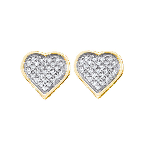Yellow-tone Sterling Silver Womens Round Diamond Heart Love Cluster Earrings 1/8 Cttw 57551 - shirin-diamonds