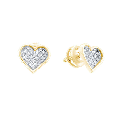 Sterling Silver Womens Round Diamond Yellow-tone Heart Love Cluster Earrings 1/10 Cttw 57562 - shirin-diamonds