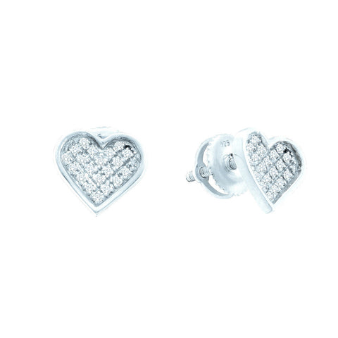 Sterling Silver Womens Round Diamond Heart Love Cluster Earrings 1/10 Cttw 57563 - shirin-diamonds