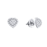 Sterling Silver Womens Round Diamond Small Heart Cluster Screwback Stud Earrings 1/20 Cttw 57788 - shirin-diamonds