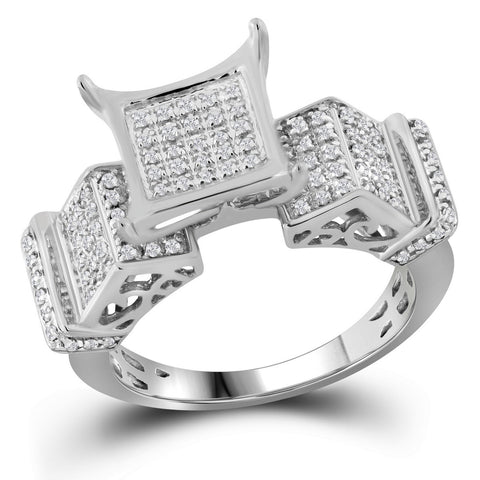 10kt White Gold Womens Round Pave-set Diamond Elevated Square Cluster Ring 3/8 Cttw 57795 - shirin-diamonds