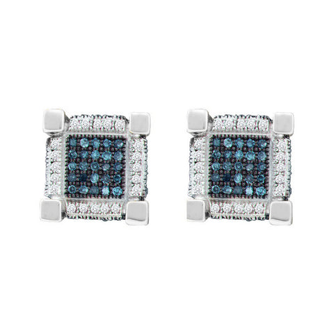 10kt White Gold Womens Round Blue Colored Diamond 3D Cube Square Earrings 3/4 Cttw 57862 - shirin-diamonds