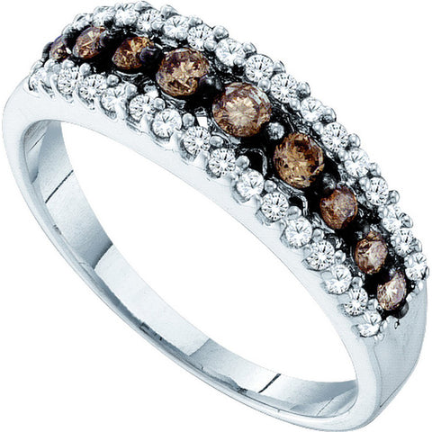 10kt White Gold Womens Round Cognac-brown Colored Diamond Triple Row Band Ring 1/2 Cttw 58473 - shirin-diamonds