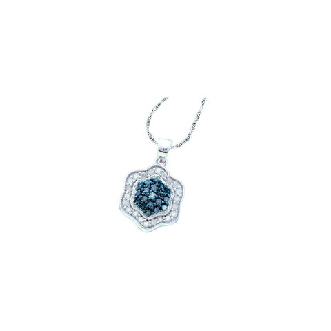 10kt White Gold Womens Round Blue Colored Diamond Hexagon Cluster Pendant 1/2 Cttw 58524 - shirin-diamonds
