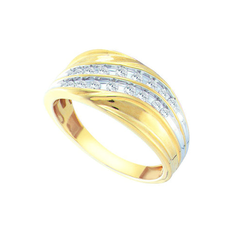 10kt Yellow Gold Mens Round Channel-set Diamond Diagonal Double Row Wedding Band 1/3 Cttw 58540 - shirin-diamonds