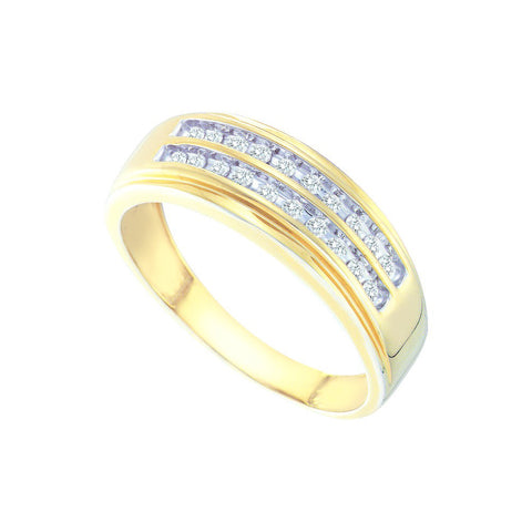 10kt Yellow Gold Mens Round Diamond 2-row Wedding Anniversary Band Ring 1/4 Cttw 58545 - shirin-diamonds